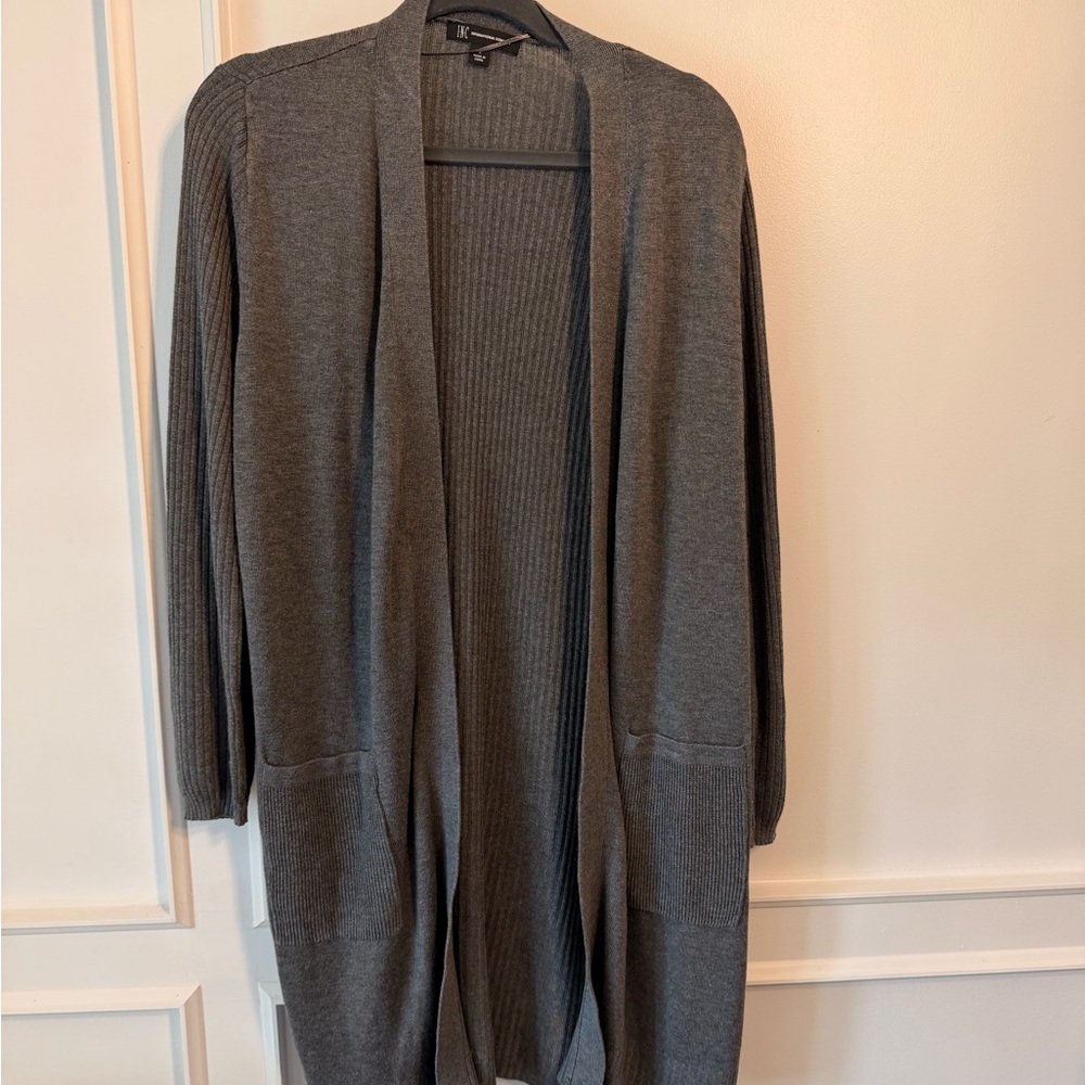 INC International Concepts Long Open Front Gray Cardigan